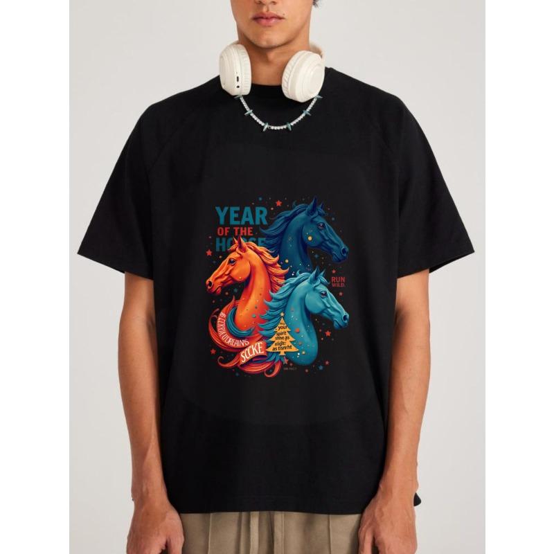Белая футболка с круглым вырезом, принт «Год Лошади», три красочные лошади и звезды, повседневная одежда для мужчин и женщин XXXXL чёрный
Белая футболка с круглым вырезом, принт «Год Лошади», три красочные лошади и звезды, повседневная одежда для мужчин и женщин XXXXL чёрный