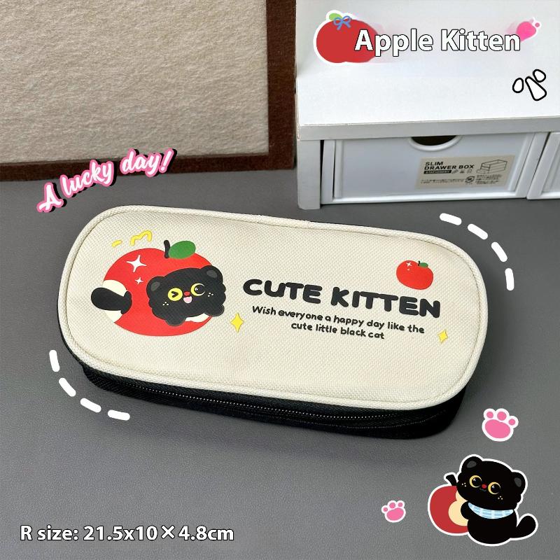 Мультяшный Милый Котенок Пенал Большой Вместимости Холщовый Пенал Студенческие Канцелярские Товары Косметика Дорожная Сумка для Хранения Школьные Принадлежности