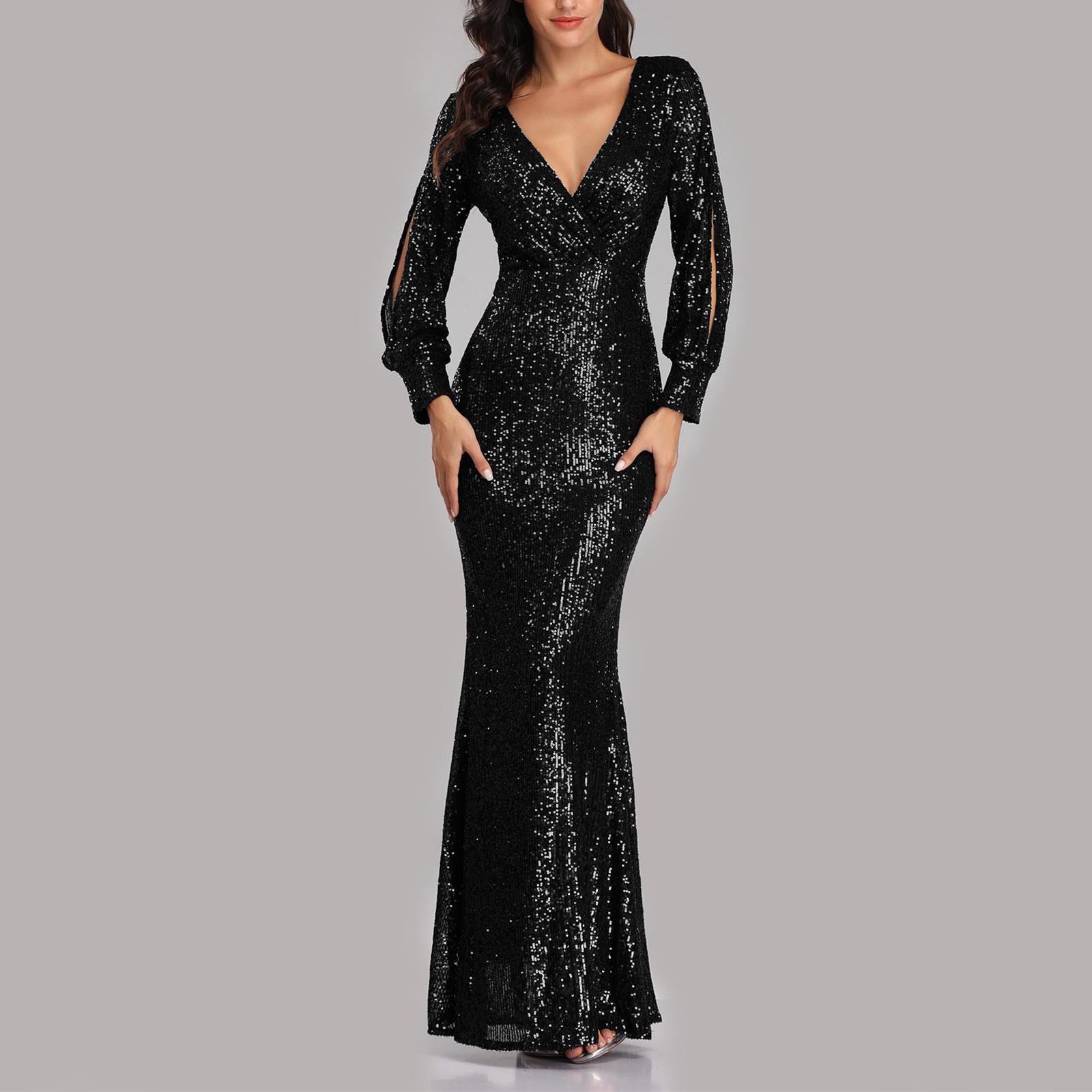 Женское сексуальное вечернее платье русалки с длинным рукавом и v-образным вырезом с блестками L чёрный
Женское сексуальное вечернее платье русалки с длинным рукавом и v-образным вырезом с блестками L чёрный