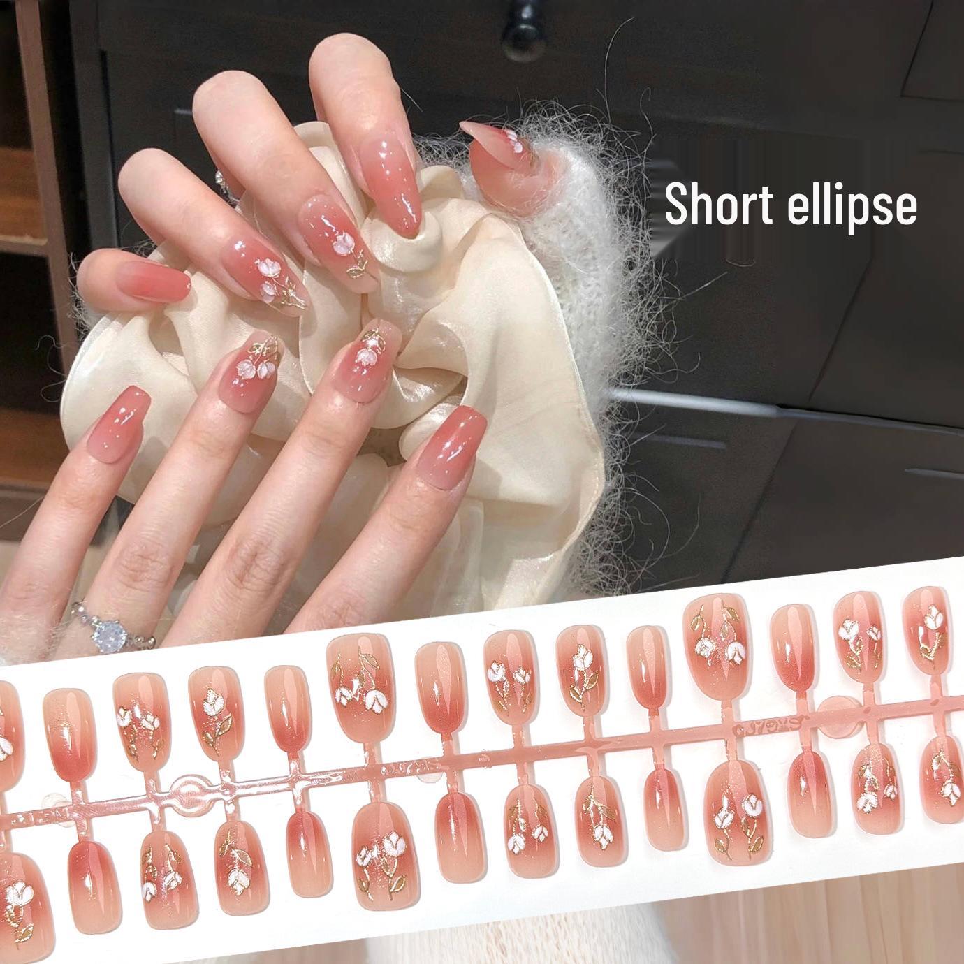 Spring Tulip Press-On Nails: Short Oval Fairy Gradient with Whitening Floral Gilded Accents
Spring Tulip Press-On Nails: Short Oval Fairy Gradient with Whitening Floral Gilded Accents