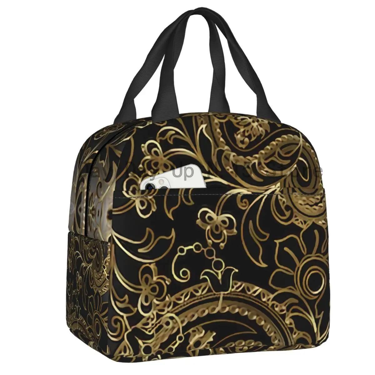 Черный и белый пейсли чикано бандана стиль портативный ланч-бокс женский водонепроницаемый охладитель термо пищевая изолированная сумка для ланча школьная 22x20x13CM армия зеленый