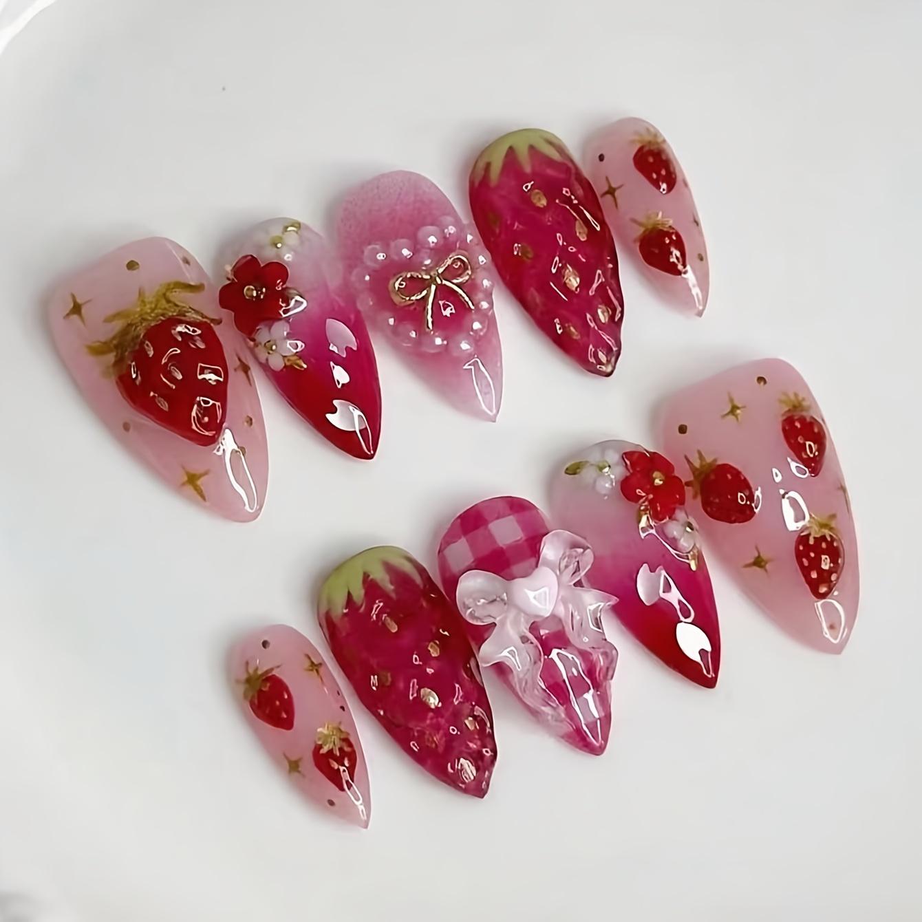 24Pcs 3D Strawberry Heart False Nails - Almond Medium, Removable Nail Decor For Women
24Pcs 3D Strawberry Heart False Nails - Almond Medium, Removable Nail Decor For Women