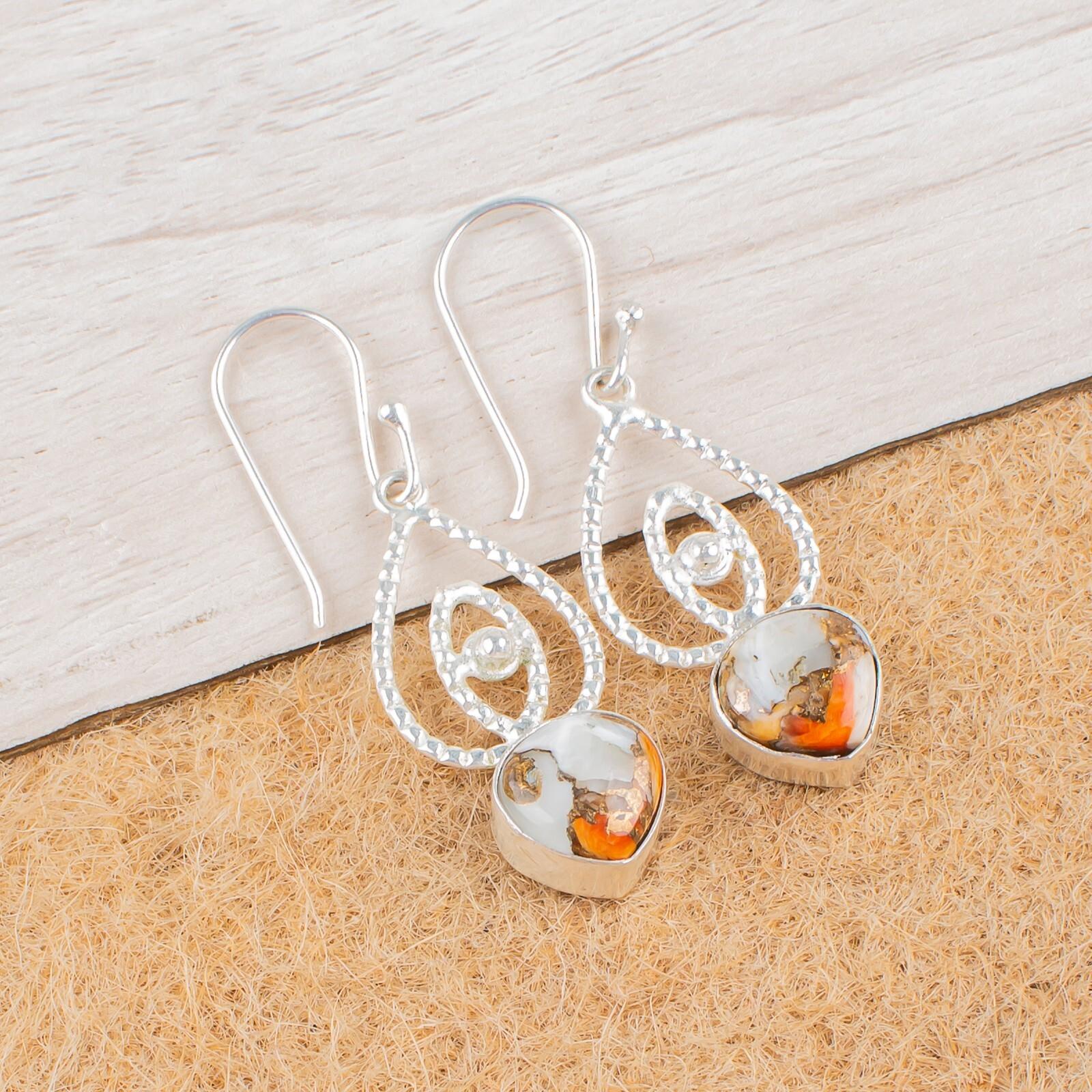 Orange Copper Turquoise Gemstone 925 Sterling Silver Jewelry Boho Earrings 2.00 EE-32-36
Orange Copper Turquoise Gemstone 925 Sterling Silver Jewelry Boho Earrings 2.00 EE-32-36