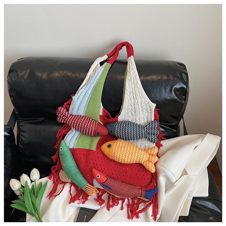 Cartoon Fish Design Women s Knitting Hobo Shoulder Bags Large Capacity Knitted Woven Shopping Bag Commute Tote Travel Handbags
Cartoon Fish Design Women s Knitting Hobo Shoulder Bags Large Capacity Knitted Woven Shopping Bag Commute Tote Travel Handbags