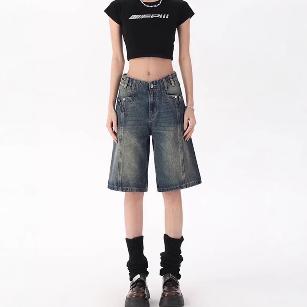 Retro American Washed Distressed Denim Shorts for Women: High Street Trend, Loose Straight Leg Design XL: 155-165cm, 121-131 jin
Retro American Washed Distressed Denim Shorts for Women: High Street Trend, Loose Straight Leg Design XL: 155-165cm, 121-131 jin