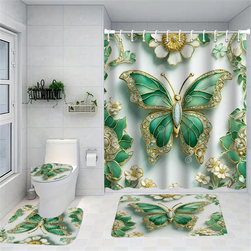 2D Printing Butterfly Floral Shower Curtain Bath Sets Waterproof Non-Slip Bathroom Rug Toilet U With 12 Hooks Home Deco W60H190(CM)-1 Pcs
2D Printing Butterfly Floral Shower Curtain Bath Sets Waterproof Non-Slip Bathroom Rug Toilet U With 12 Hooks Home Deco W60H190(CM)-1 Pcs