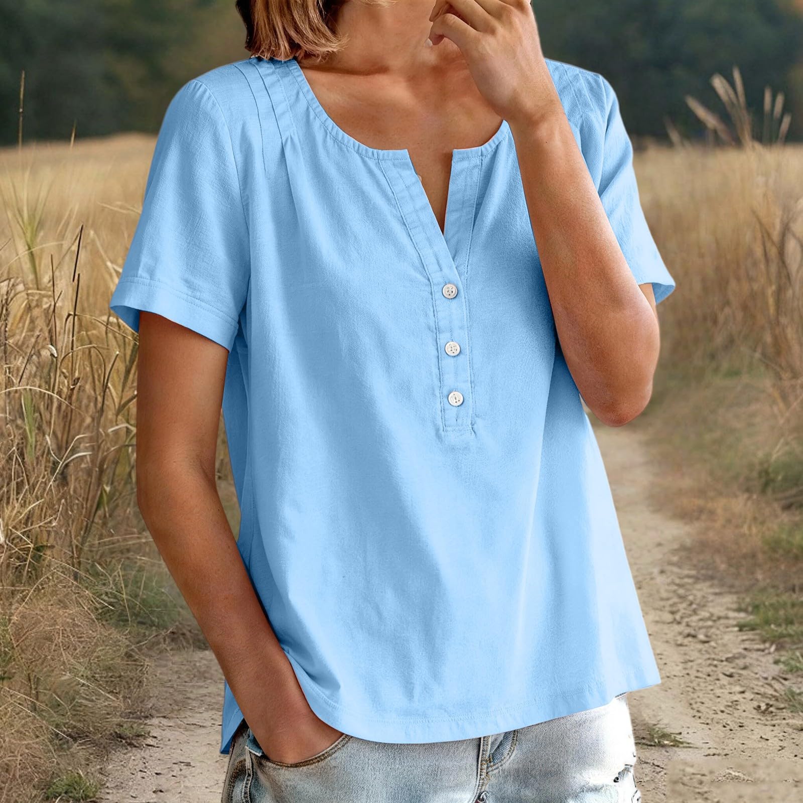 Women s Loose-Fit -Color Casual Button-Down Cotton-Linen Short-Sleeve Shirt XL небо синє кольору
Women s Loose-Fit -Color Casual Button-Down Cotton-Linen Short-Sleeve Shirt XL небо синє кольору