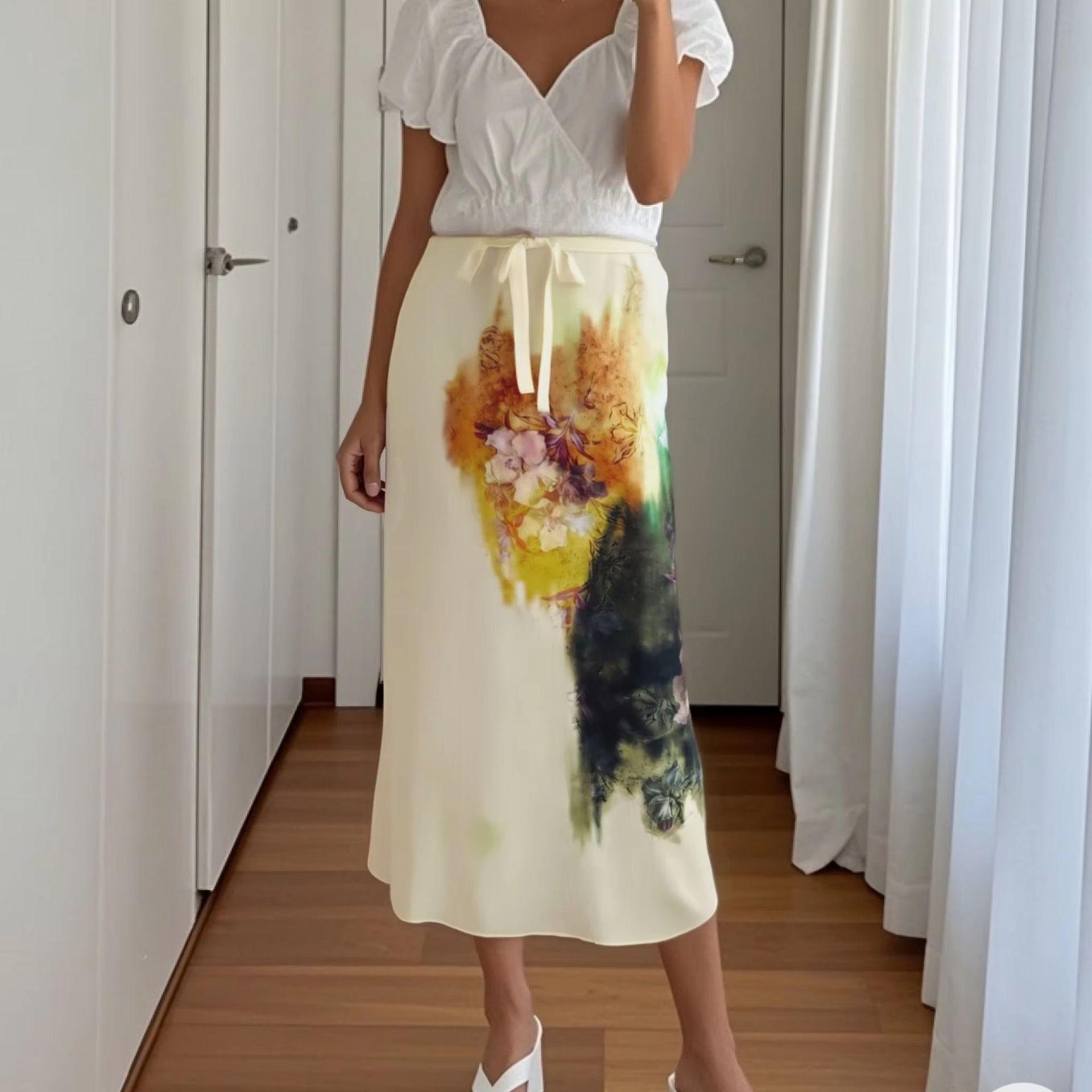 2025 Spring/Summer Women s Slim Fit Floral Print Belted High-Waist Midi Skirt L грязно-белый
2025 Spring/Summer Women s Slim Fit Floral Print Belted High-Waist Midi Skirt L грязно-белый
