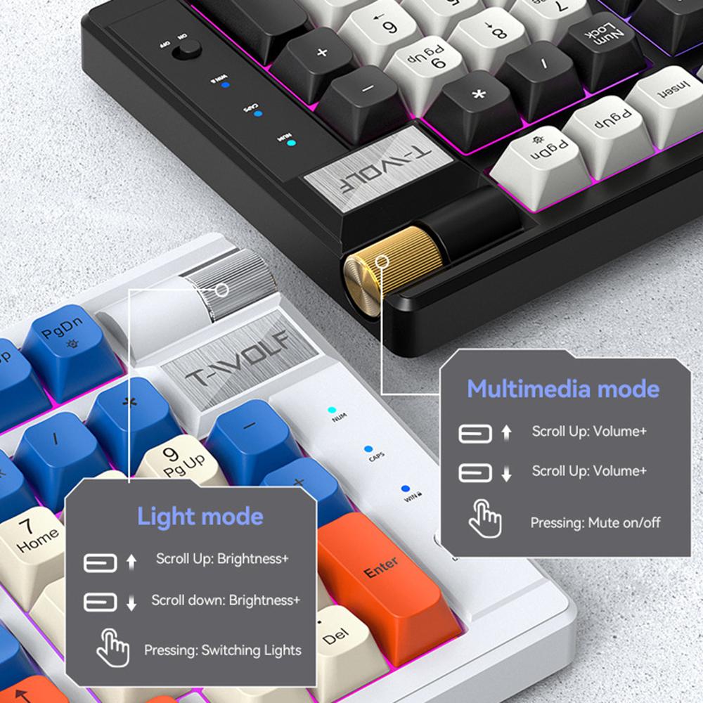 T-WOLF T70 Bluetooth-compatible/Wired/2.4G Wireless Keyboard RGB Backlit 97-Key Mechanical Keyboard White+Blue
T-WOLF T70 Bluetooth-compatible/Wired/2.4G Wireless Keyboard RGB Backlit 97-Key Mechanical Keyboard White+Blue