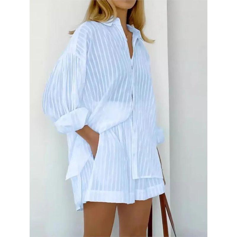 Collar Striped Loose Two-Piece Set Woman Polo Collar Stripes Loose Two-Piece Suit Female Green L
Collar Striped Loose Two-Piece Set Woman Polo Collar Stripes Loose Two-Piece Suit Female Green L