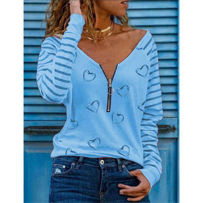European American Long-sleeved Love Printed V-neck Zipper T-shirt XL синій
European American Long-sleeved Love Printed V-neck Zipper T-shirt XL синій