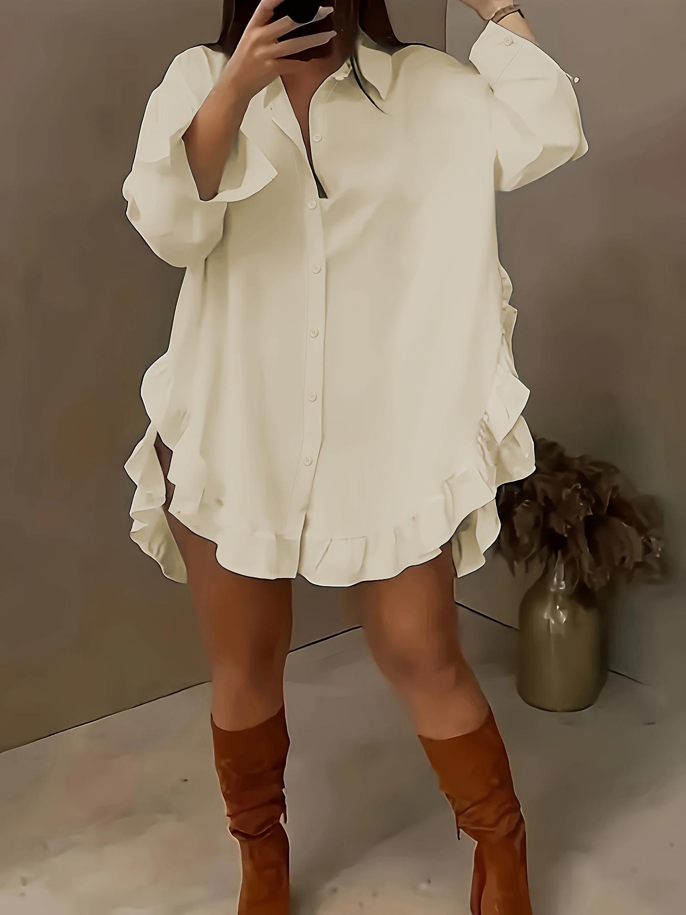 European Women s Ruffled Hem Loose Shirt - Solid Color Medium абрикосовий
European Women s Ruffled Hem Loose Shirt - Solid Color Medium абрикосовий