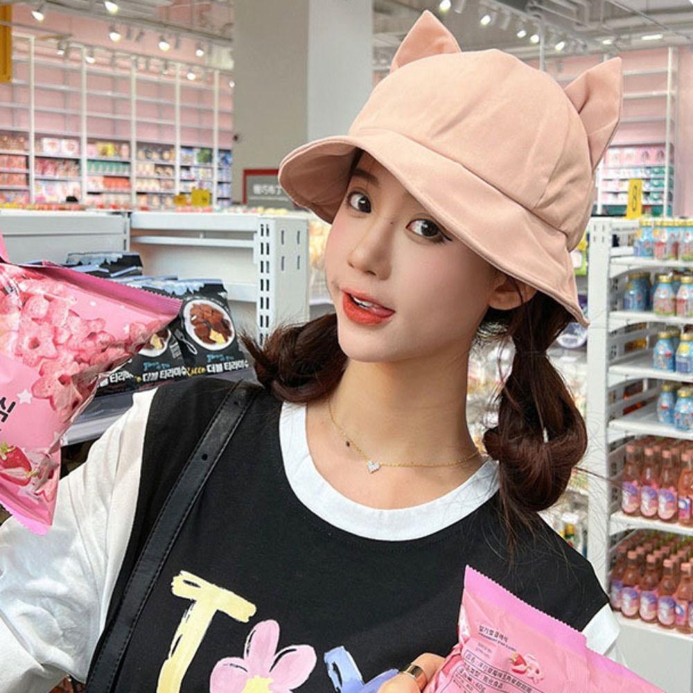 Solid Color Cat Ear Fisherman Hat Wide Brim Casual Camping Cap Leisure Cute Bucket Hat Girl
Solid Color Cat Ear Fisherman Hat Wide Brim Casual Camping Cap Leisure Cute Bucket Hat Girl