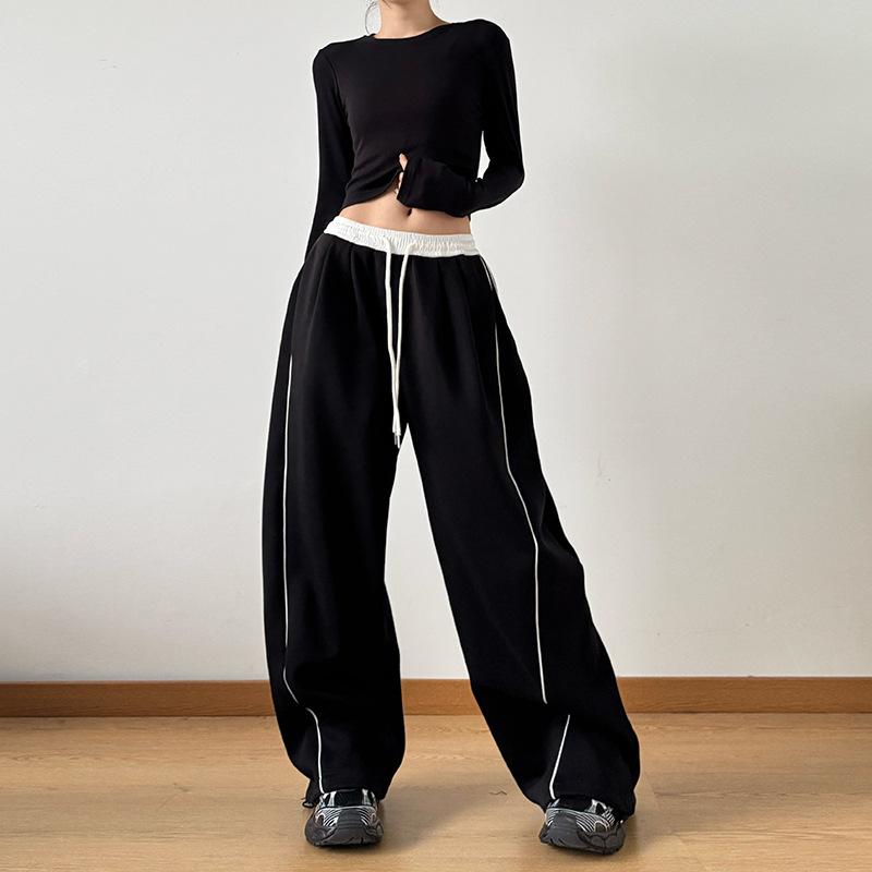 Drawstring sports casual pants women s autumn new splicing thin wide-leg pants straight versatile loose floor pants XL чорний
Drawstring sports casual pants women s autumn new splicing thin wide-leg pants straight versatile loose floor pants XL чорний