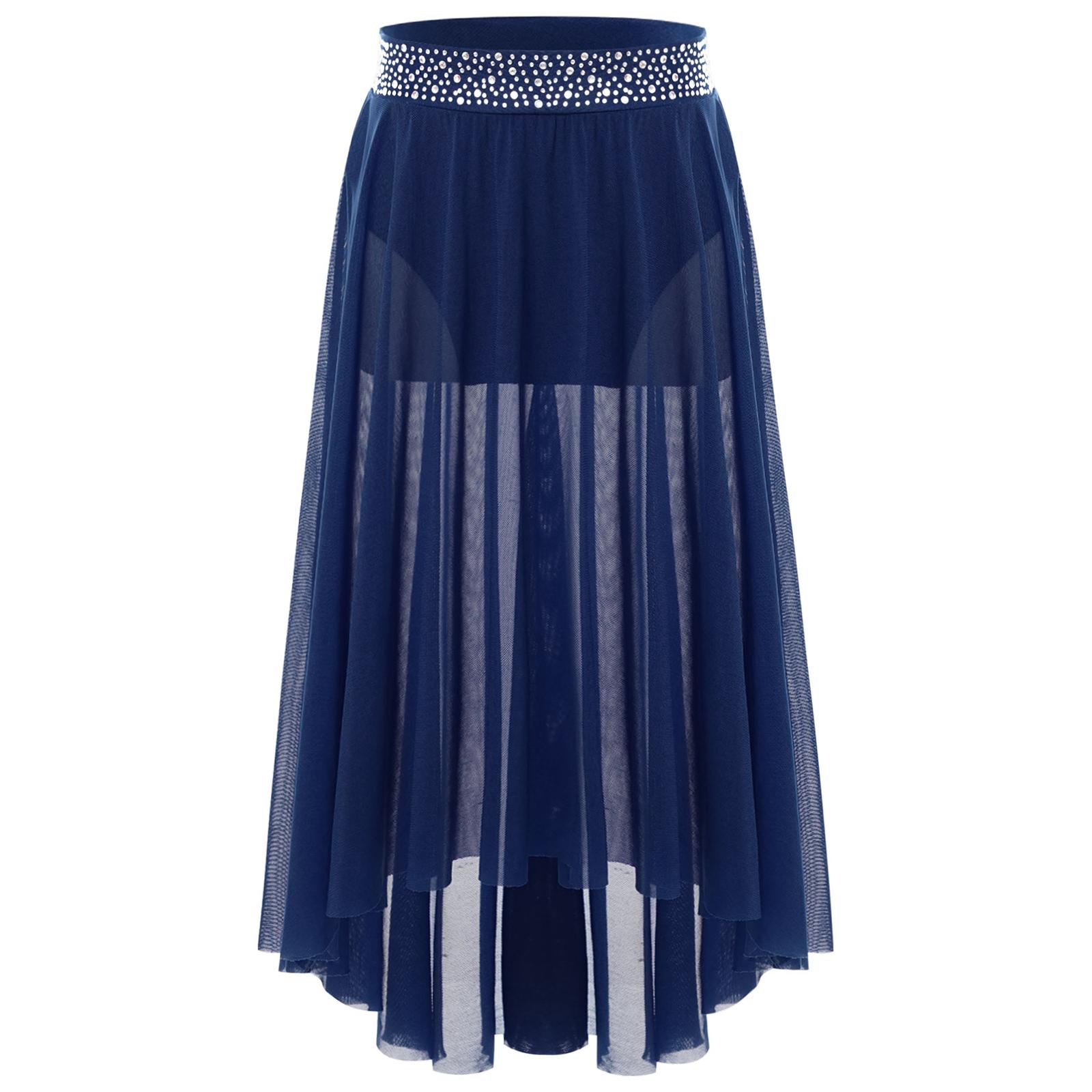Дитяча танцювальна спідниця Блискучі стрази Пояс з боковим розрізом Високий низький нерівний сітчастий спідниця для виступу темно-синього кольору
Дитяча танцювальна спідниця Блискучі стрази Пояс з боковим розрізом Високий низький нерівний сітчастий спідниця для виступу темно-синього кольору