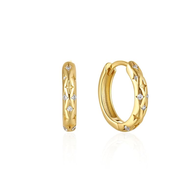 Rockyu earrings ladies S925 silver star motif hoop earrings gold/silver with zircon lightweight Fashionable present gift (Gold x White Diamond)
Rockyu earrings ladies S925 silver star motif hoop earrings gold/silver with zircon lightweight Fashionable present gift (Gold x White Diamond)