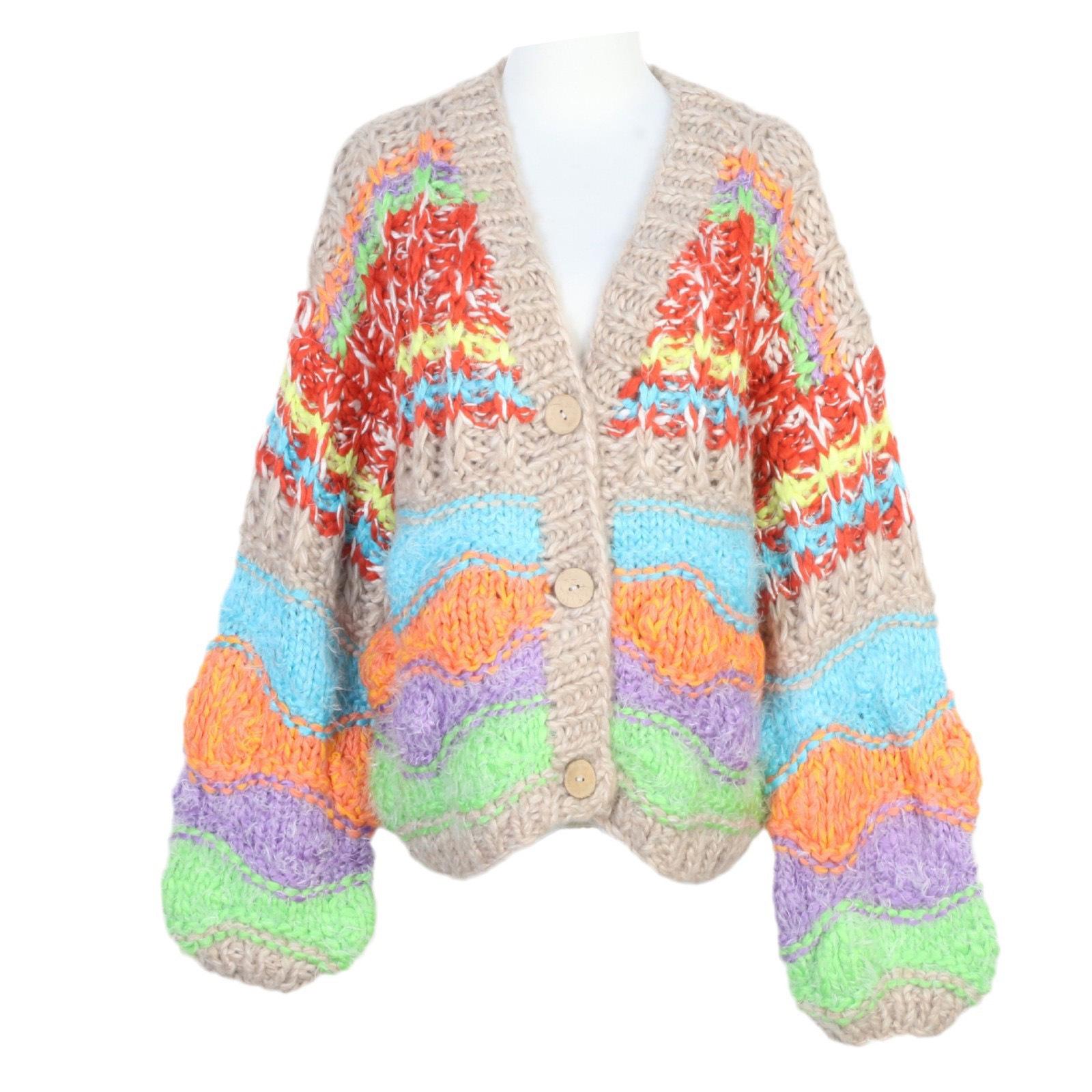 Women s Chunky Knit V-Neck Cardigan - Rainbow Striped, Handmade, Loose Fit for Autumn/Winter L
Women s Chunky Knit V-Neck Cardigan - Rainbow Striped, Handmade, Loose Fit for Autumn/Winter L