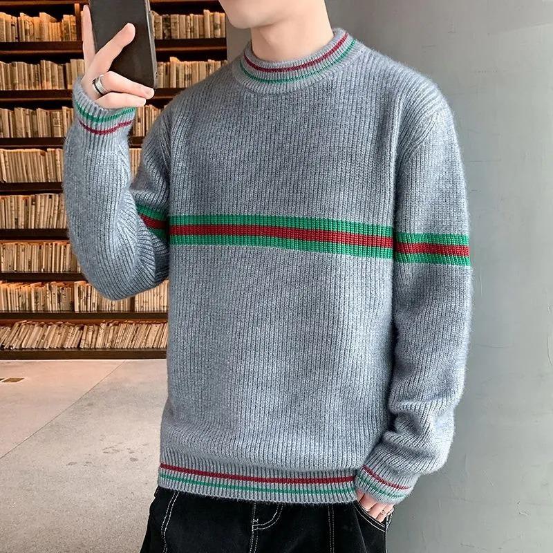 Autumn and Winter Men s Sweater Thickened Warm Fashion Bottoming Striped Contrast Color Pullover Round Neck Top L
Autumn and Winter Men s Sweater Thickened Warm Fashion Bottoming Striped Contrast Color Pullover Round Neck Top L