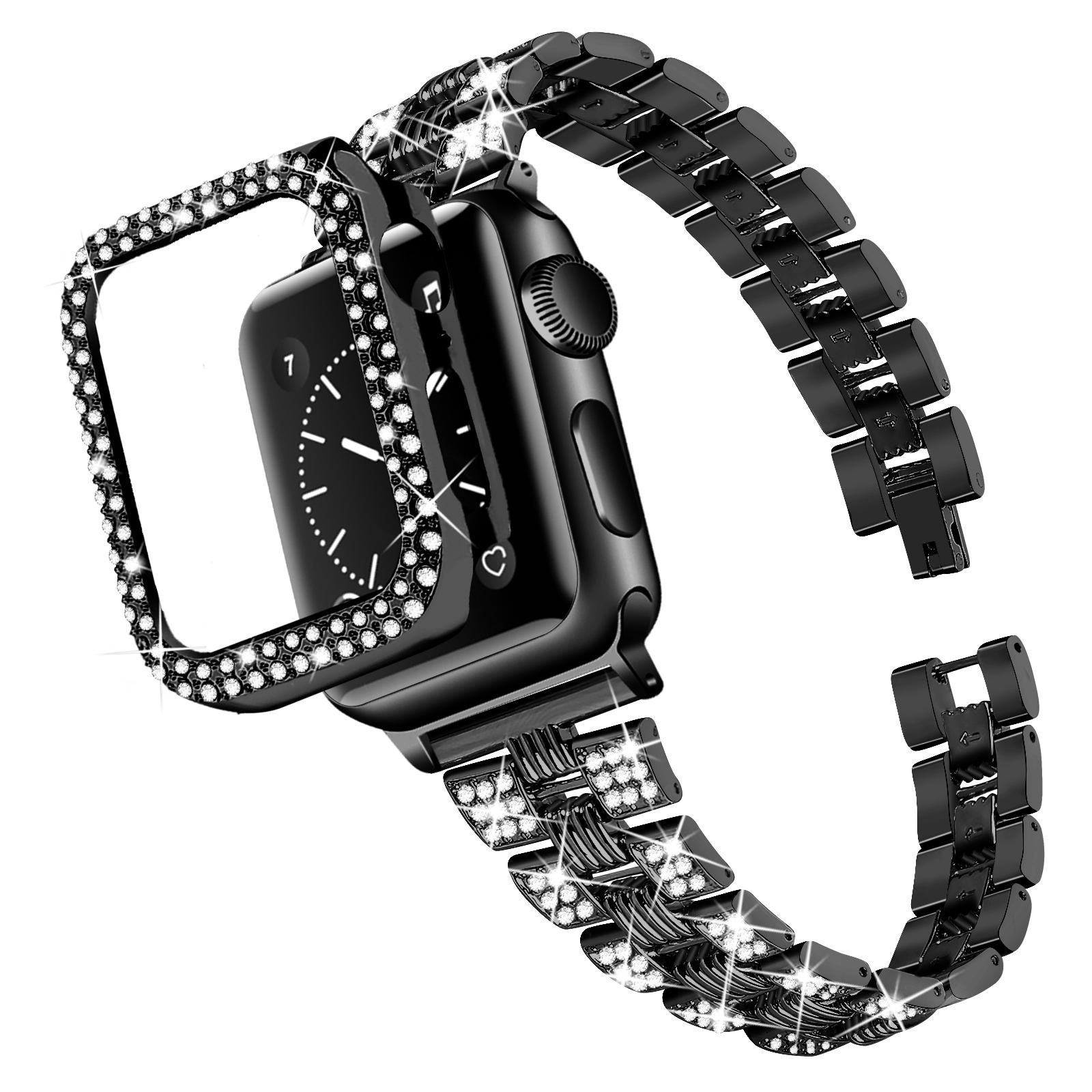 For Apple Watch Series 7 45mm 2-in-1 Design Stainless Steel Rhinestone Thread Watch Strap+Anti-drop Hard PC Watch Case Black/Black
For Apple Watch Series 7 45mm 2-in-1 Design Stainless Steel Rhinestone Thread Watch Strap+Anti-drop Hard PC Watch Case Black/Black