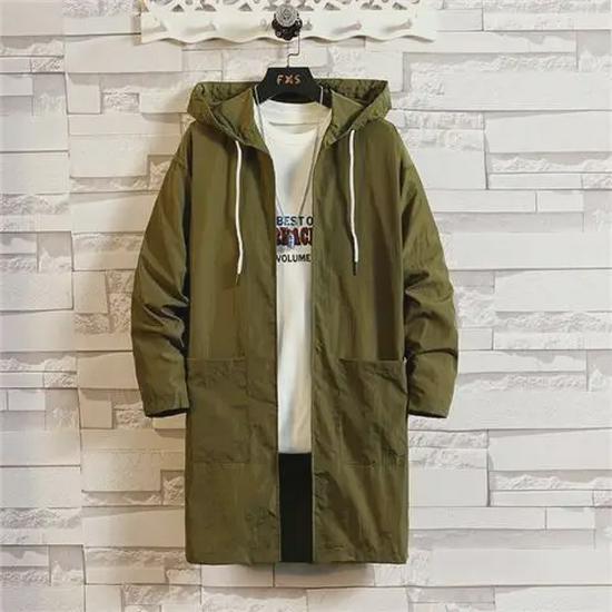 Мужская модная ветровка с капюшоном: Универсальная, свободная, солнцезащитная куртка средней длины на весну и лето 2021 г. Extra Large армия зеленый