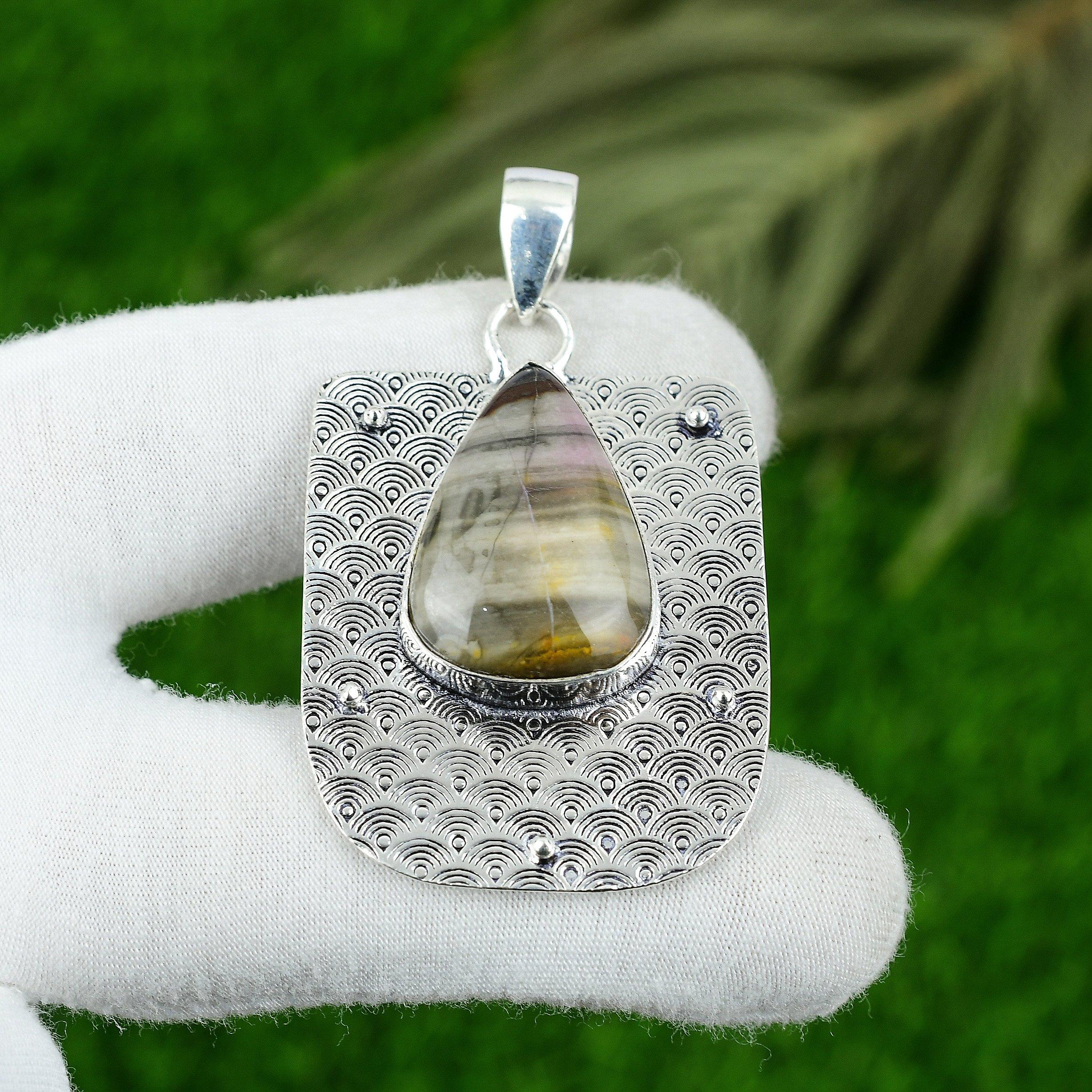 Natural Bumble Bee Jasper Gemstone Pendant Gray 925 Sterling Silver Jewelry
Natural Bumble Bee Jasper Gemstone Pendant Gray 925 Sterling Silver Jewelry