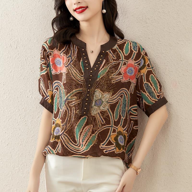 Summer V-neck Vintage Printed Loose Casual Diamons Shirt Women Oversized All-match Fashion Pullover Blouse Lady Short Sleeve Top 5XL кавовий
Summer V-neck Vintage Printed Loose Casual Diamons Shirt Women Oversized All-match Fashion Pullover Blouse Lady Short Sleeve Top 5XL кавовий
