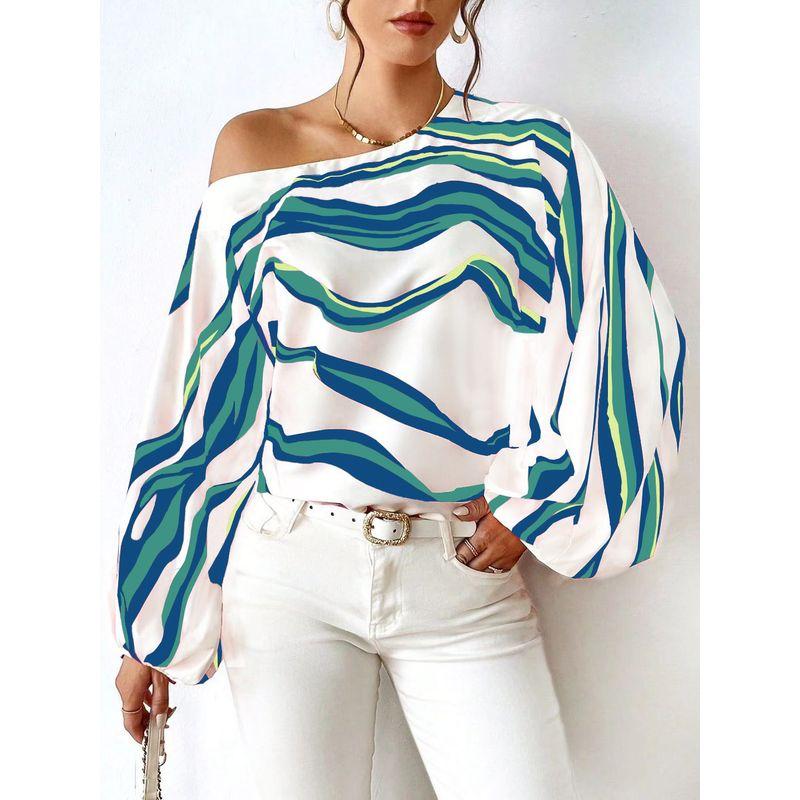 Fall New Arrival Fashion Style off-Shoulder Collar Sexy off-Shoulder Fashion Stripes Print Loose Casual Long Sleeve Shirt Top Blue XL
Fall New Arrival Fashion Style off-Shoulder Collar Sexy off-Shoulder Fashion Stripes Print Loose Casual Long Sleeve Shirt Top Blue XL