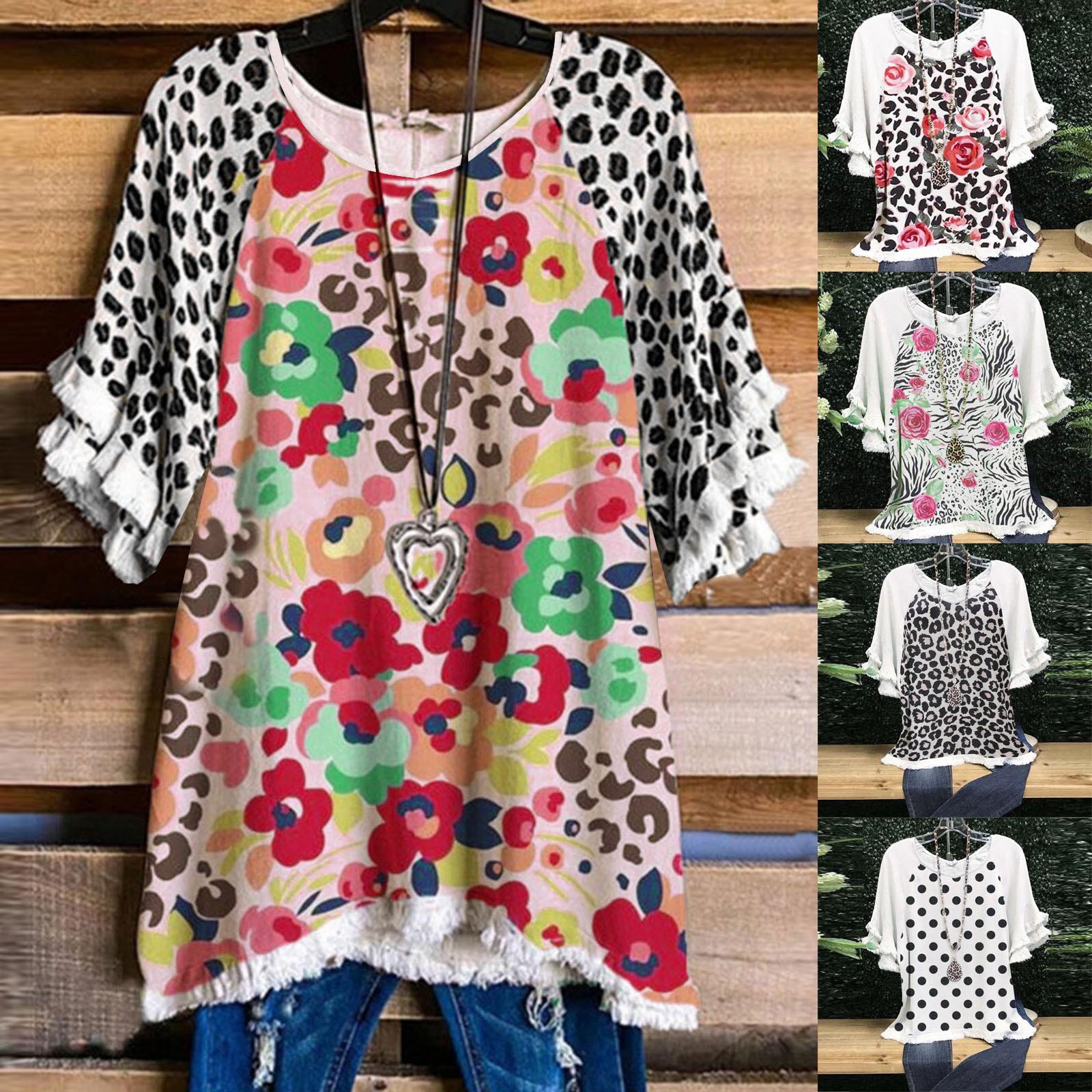 Женская мода с леопардовым принтом и оборками, футболка с половиной рукавов и принтом
Женская мода с леопардовым принтом и оборками, футболка с половиной рукавов и принтом
