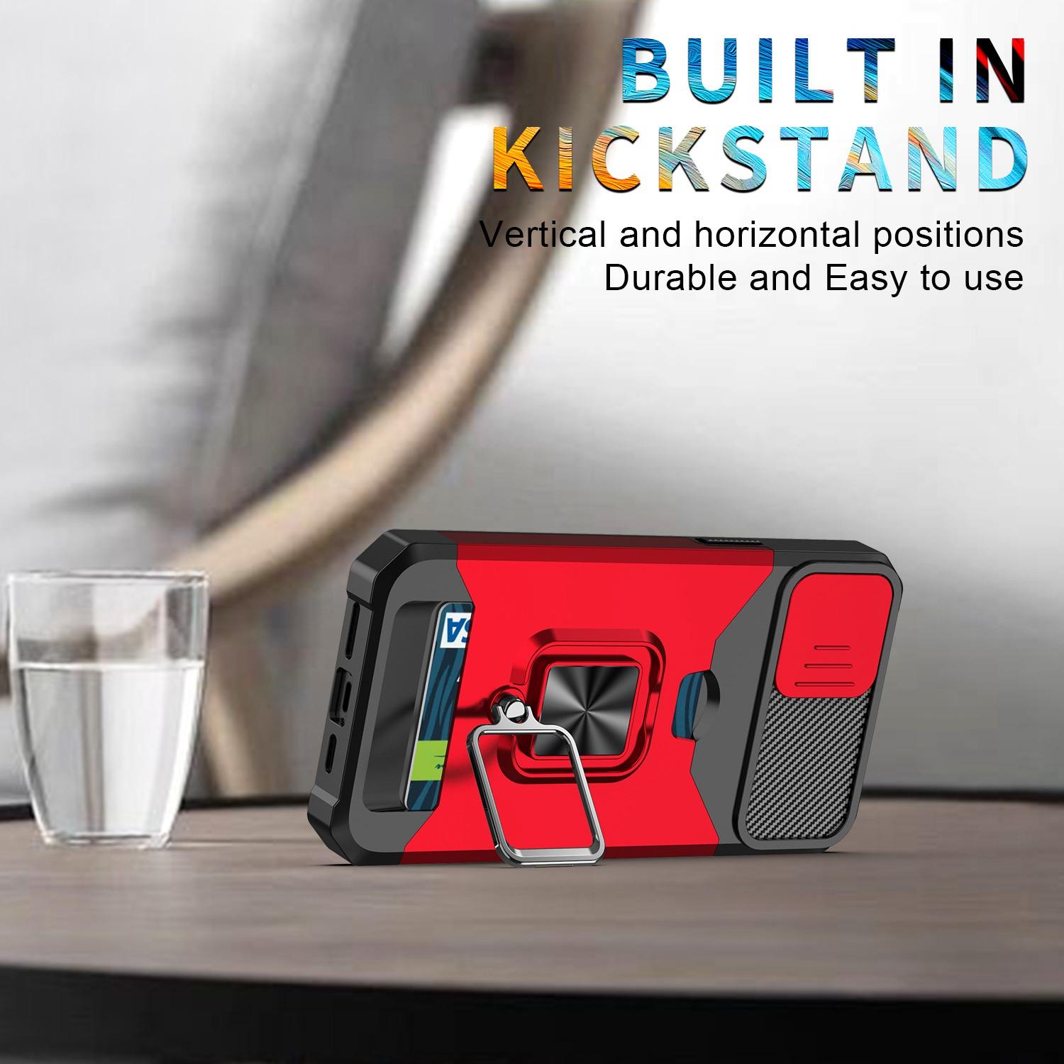 For iPhone 14 Plus Slide Camera Lens Cover Card Slot Design Phone Case Hard PC Soft TPU Hybrid Kickstand Shell Red
For iPhone 14 Plus Slide Camera Lens Cover Card Slot Design Phone Case Hard PC Soft TPU Hybrid Kickstand Shell Red