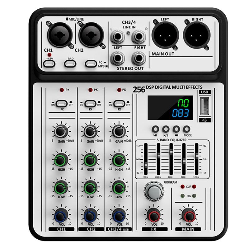 ABNR Professional D-04 4 Channel 256 DSP Audio Mixer USB Studio Interface Bluetooth DJ Console Recording Mixer
ABNR Professional D-04 4 Channel 256 DSP Audio Mixer USB Studio Interface Bluetooth DJ Console Recording Mixer