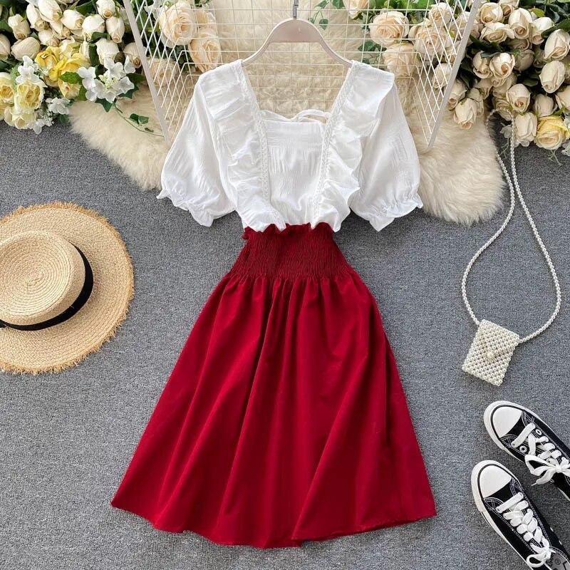 Французское платье серии для первого свидания, Новое поступление, летняя одежда, облегающая юбка трапециевидной формы с милыми листьями лотоса и цветной строчкой One Size красный
Французское платье серии для первого свидания, Новое поступление, летняя одежда, облегающая юбка трапециевидной формы с милыми листьями лотоса и цветной строчкой One Size красный