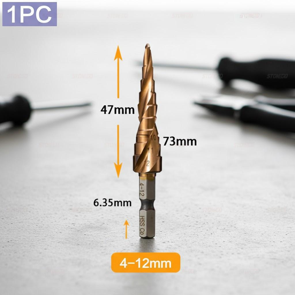 High Speed Steel HSS M35 Cobalt Step Drill Bit 4-12mm 4-20mm 5-21mm 5-27mm 4-32mm Hex Shank
High Speed Steel HSS M35 Cobalt Step Drill Bit 4-12mm 4-20mm 5-21mm 5-27mm 4-32mm Hex Shank