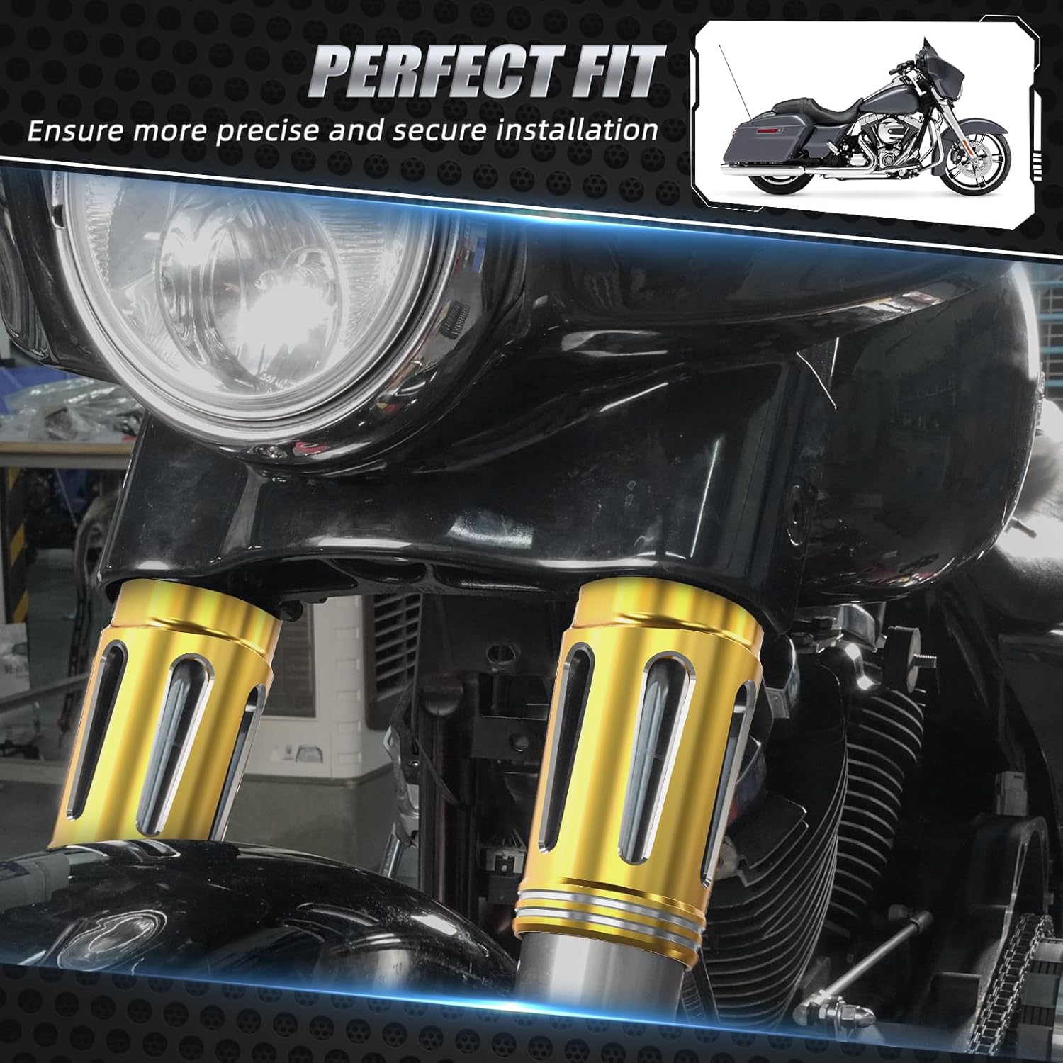 Gold Aluminium Fork Slider Covers Assembly Compatible with Harley Electra Glide Standard FLHT 2019-2022, Ultra Limited FLHTK 2014-2024, Replacement помаранчевий
Gold Aluminium Fork Slider Covers Assembly Compatible with Harley Electra Glide Standard FLHT 2019-2022, Ultra Limited FLHTK 2014-2024, Replacement помаранчевий