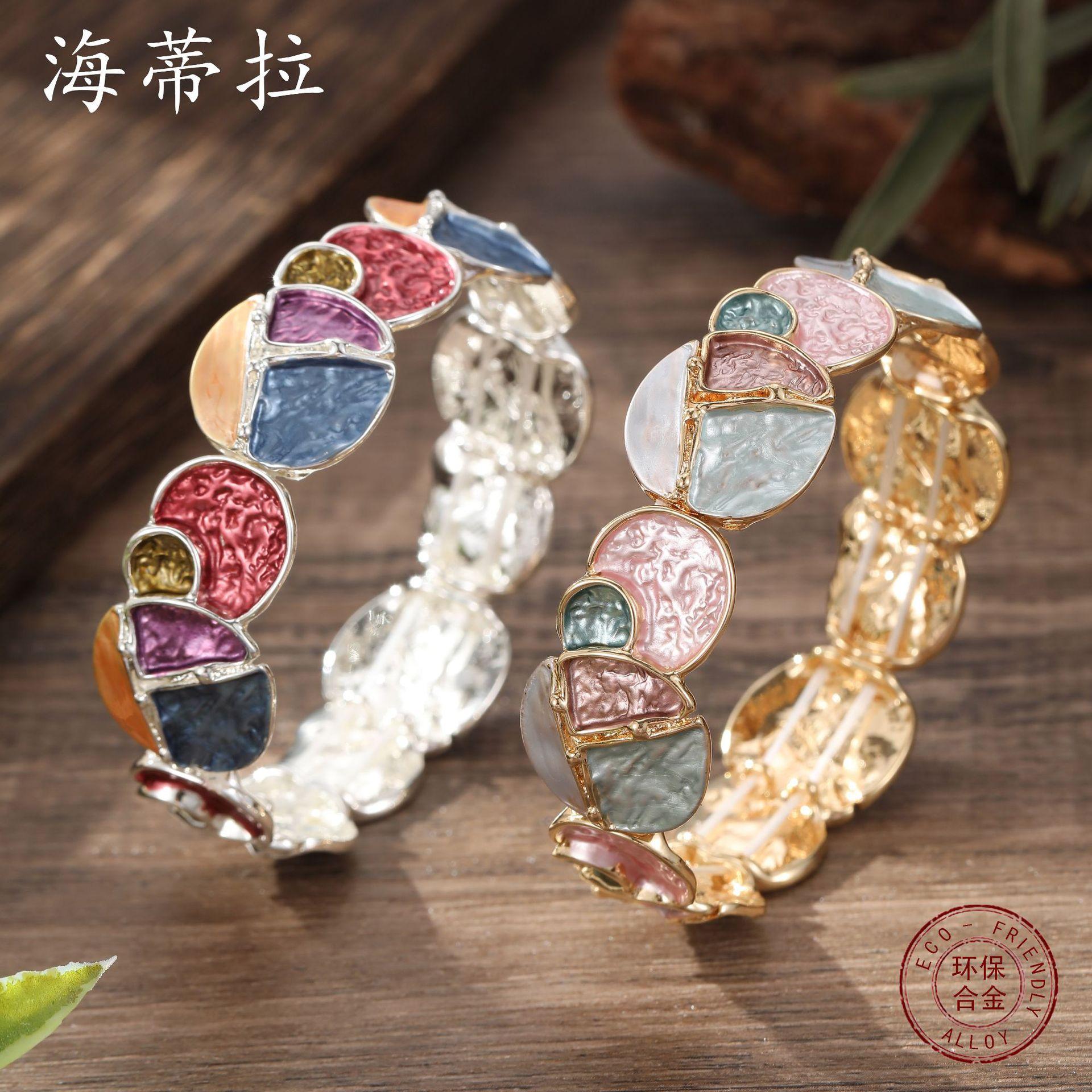 New enamel round geometric line petal elastic bracelet, high-end women s flower bracelet
New enamel round geometric line petal elastic bracelet, high-end women s flower bracelet
