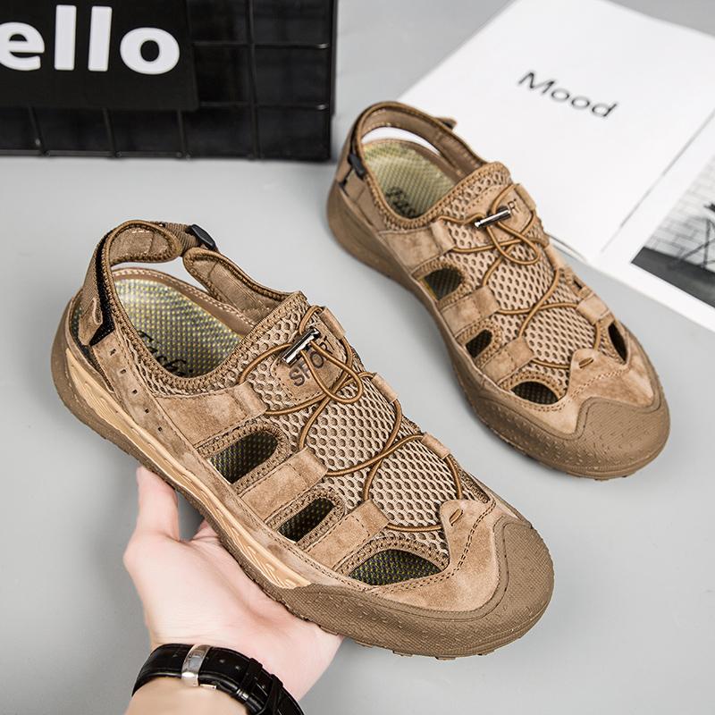 Модные классические летние мужские сандалии, модные пляжные сандалии большого размера, новые дышащие повседневные сандалии на плоской подошве, мужские нескользящие туфли для прогулок по бездорожью 10 хаки