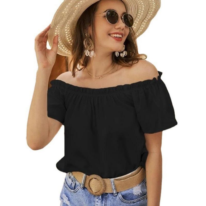 Fashion Women Off The Shoulder Summer Blouse Puff Short Sleeve Ruffled Neckline Sweet Casual Tops for Women Solid Color Loose Fit Sweet Shirts Daily S чёрный
Fashion Women Off The Shoulder Summer Blouse Puff Short Sleeve Ruffled Neckline Sweet Casual Tops for Women Solid Color Loose Fit Sweet Shirts Daily S чёрный