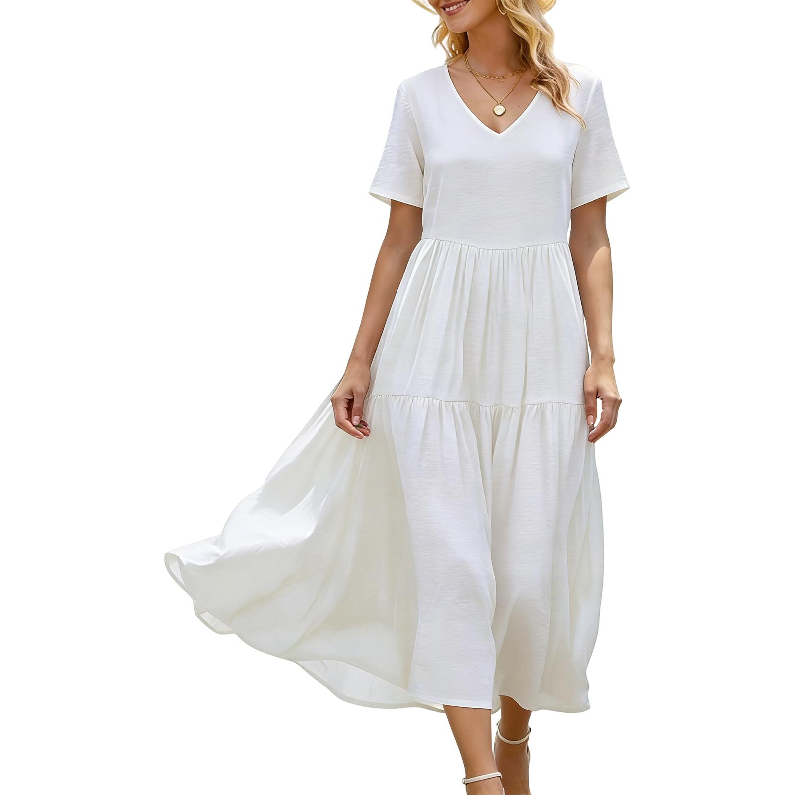 Women s Summer Dresses Casual Short Sleeve V Neck Beach Vacation Swing Dress with Pockets L білий
Women s Summer Dresses Casual Short Sleeve V Neck Beach Vacation Swing Dress with Pockets L білий