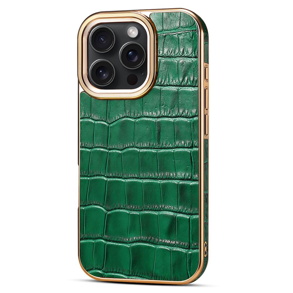 For iPhone 16 Pro Case Genuine Cow Leather Crocodile Texture Electroplating Phone Cover Green
For iPhone 16 Pro Case Genuine Cow Leather Crocodile Texture Electroplating Phone Cover Green