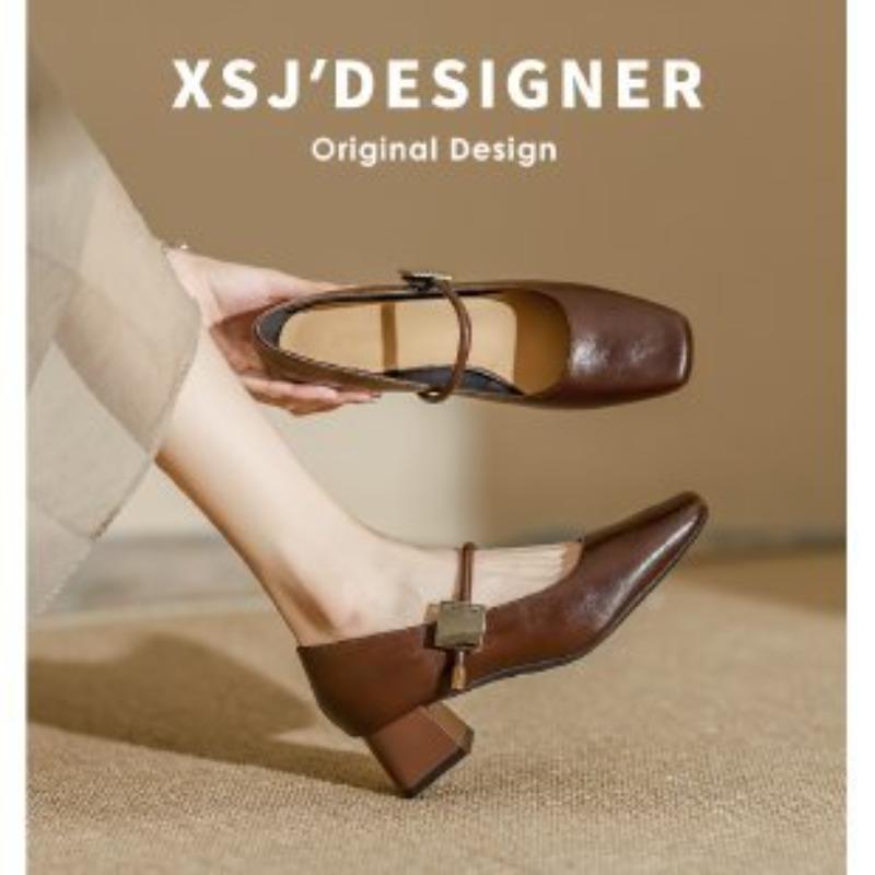 Soft leather square head thick heel Mary Jane shoes, new French retro one-word buckle belt soft leather medium and high heel single shoes women 34 темно-коричневого кольору
Soft leather square head thick heel Mary Jane shoes, new French retro one-word buckle belt soft leather medium and high heel single shoes women 34 темно-коричневого кольору