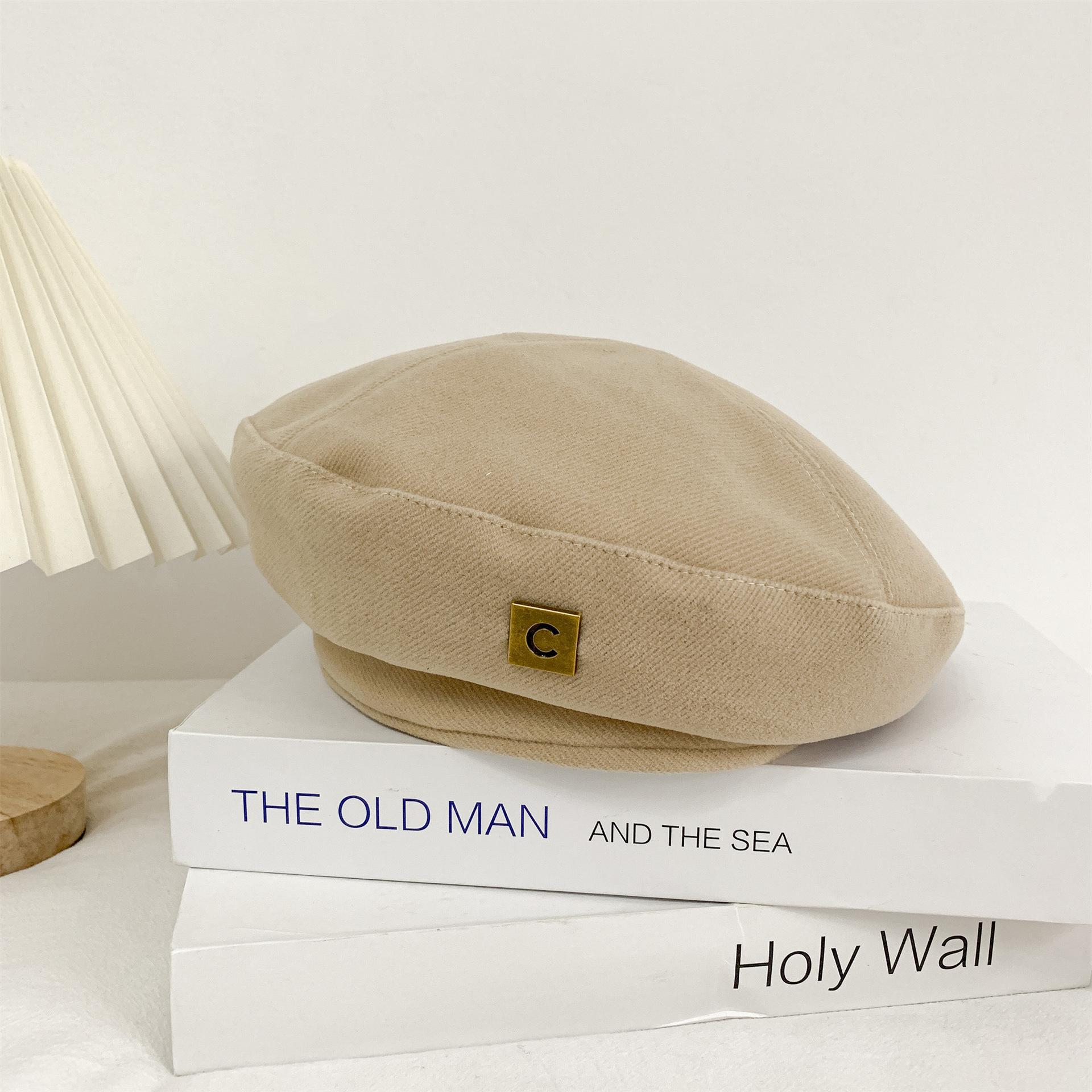 Бейбей шляпа осень/зима женская хлопковая металлическая этикетка C шляпа женская слоновая кость