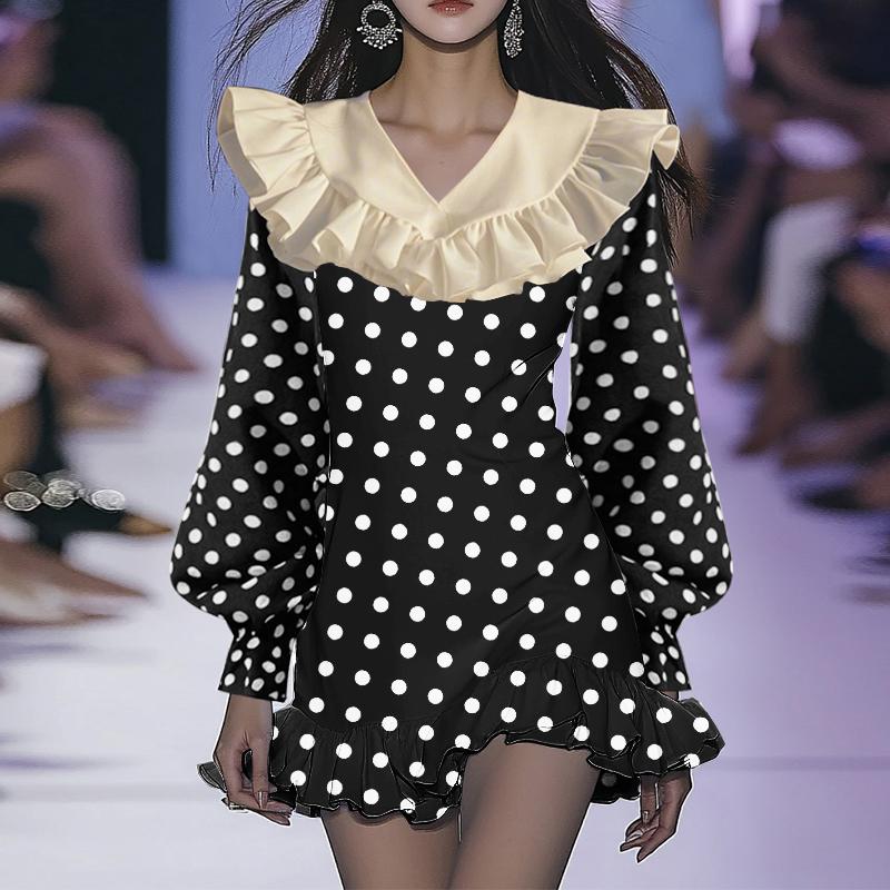 VONDA Женские модные платья с оборками и V-образным вырезом, длинными рукавами и узором в горошек 4XL чёрный
VONDA Женские модные платья с оборками и V-образным вырезом, длинными рукавами и узором в горошек 4XL чёрный