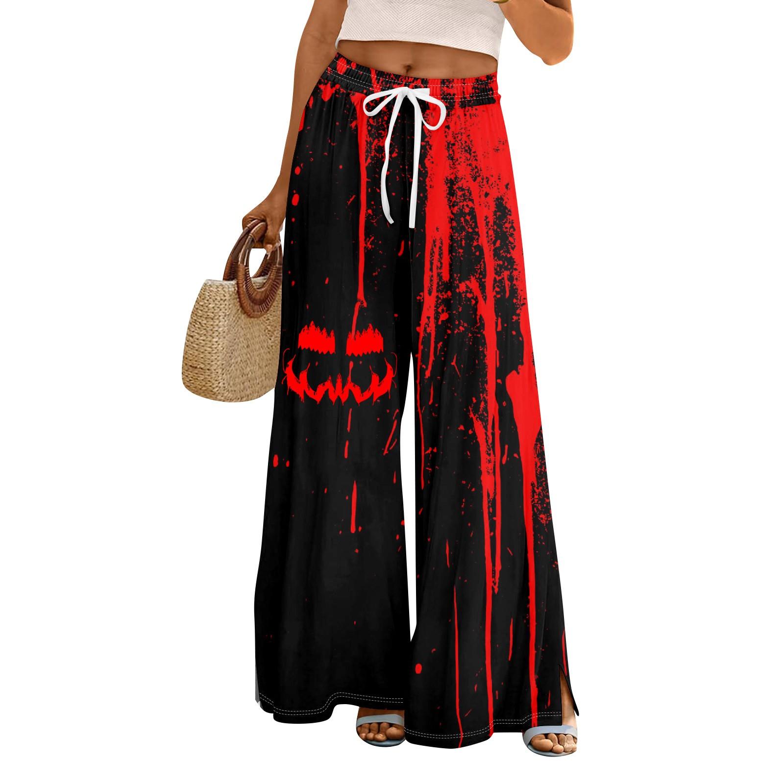 Женские летние брюки палаццо в стиле бохо с высокой талией и широкими штанинами, с принтом на Хэллоуин, повседневные брюки с карманами M винный
Женские летние брюки палаццо в стиле бохо с высокой талией и широкими штанинами, с принтом на Хэллоуин, повседневные брюки с карманами M винный