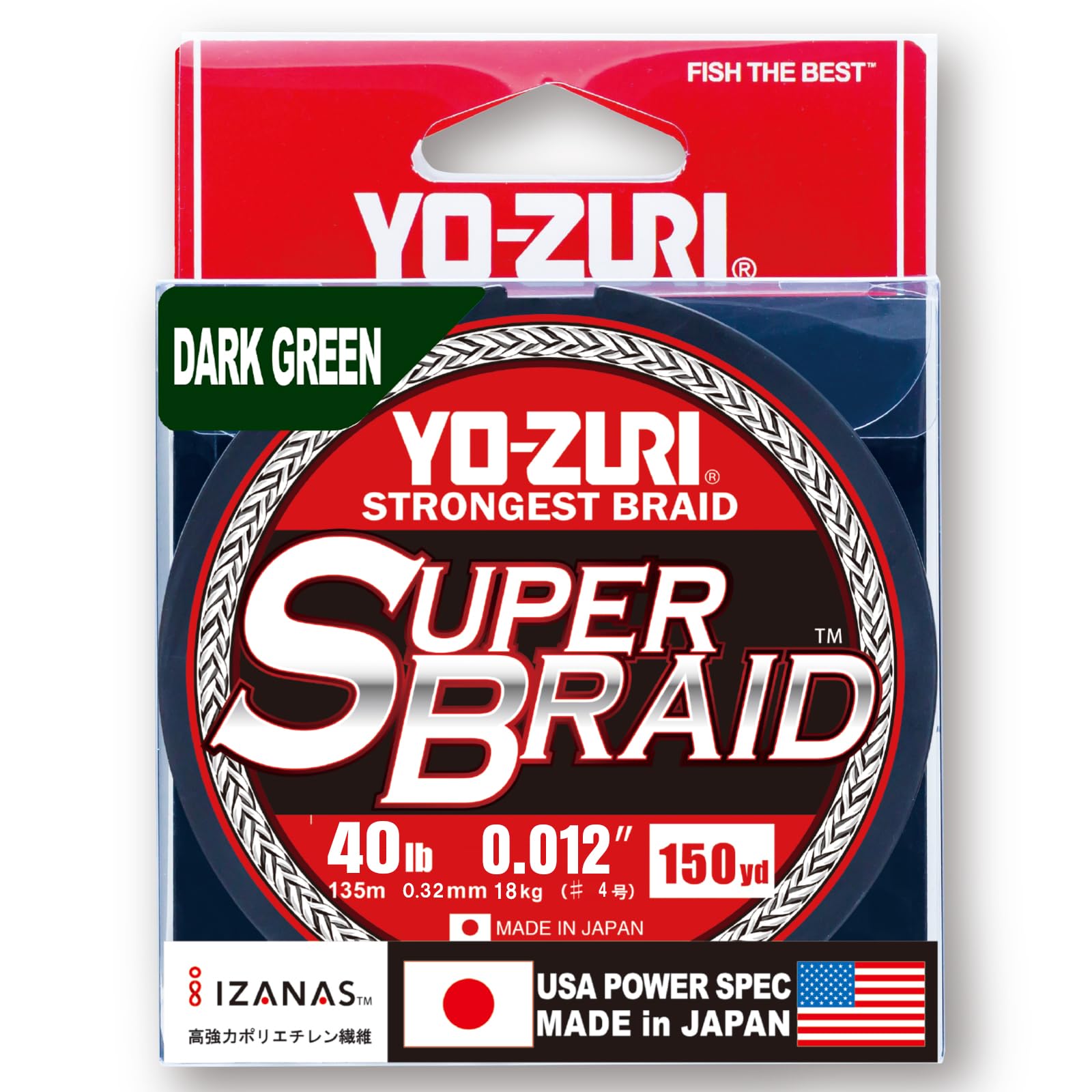 PE Line Super Braid 150YDS 40Lbs Dark Green YO-ZURI Color
PE Line Super Braid 150YDS 40Lbs Dark Green YO-ZURI Color