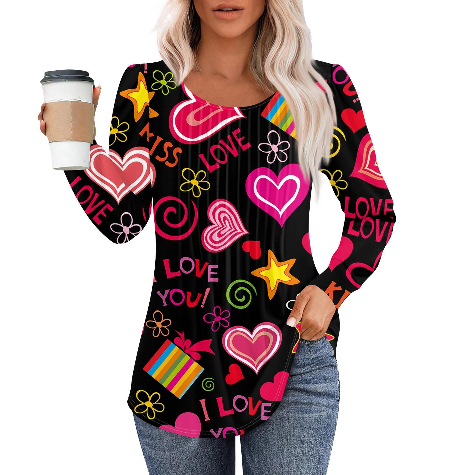 Женская модная повседневная плиссированная футболка с круглым вырезом и принтом в виде сердца ко Дню святого Валентина с длинными рукавами L красный
Женская модная повседневная плиссированная футболка с круглым вырезом и принтом в виде сердца ко Дню святого Валентина с длинными рукавами L красный