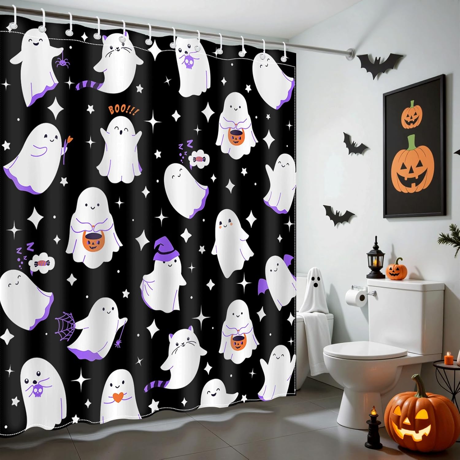 Halloween Shower Curtain For Bathroom Cute Funny Spooky Ghost Shower Curtain Waterproof Fabric Spooky Boo Ghost Decor Bath W60H190(CM)-1 Pcs
Halloween Shower Curtain For Bathroom Cute Funny Spooky Ghost Shower Curtain Waterproof Fabric Spooky Boo Ghost Decor Bath W60H190(CM)-1 Pcs