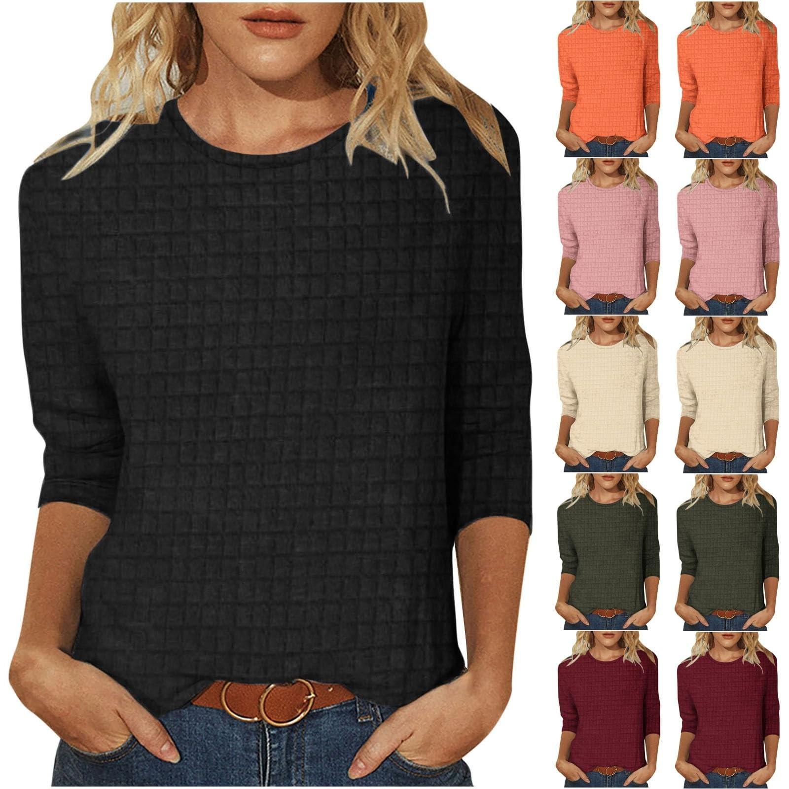 Women s Casual Solid Color Round Neck Fashionable Shoulder Length 3/4 Sleeved T-shirt Top
Women s Casual Solid Color Round Neck Fashionable Shoulder Length 3/4 Sleeved T-shirt Top