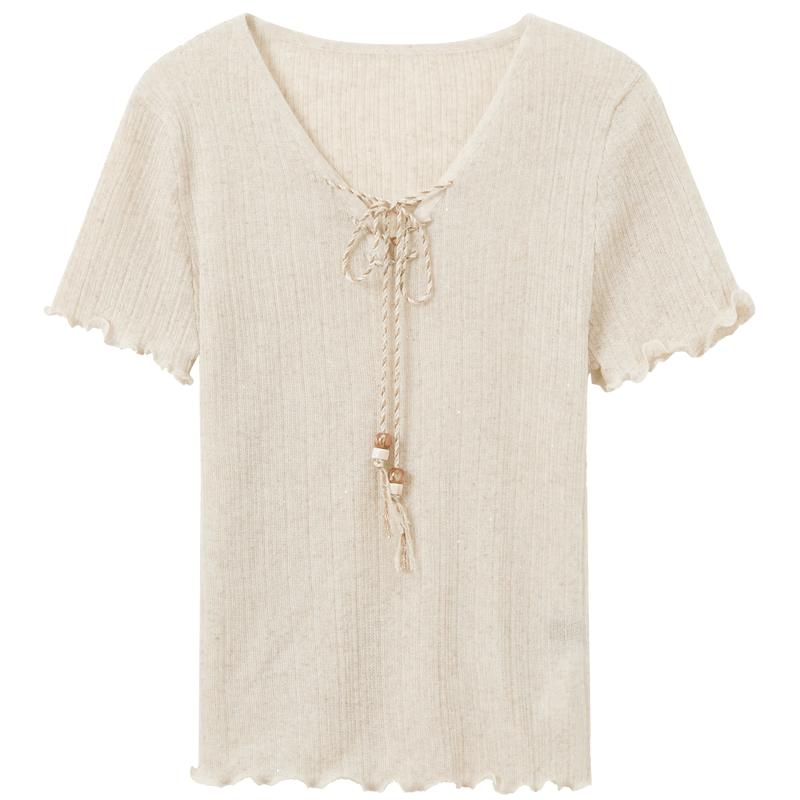 Sancai V-Neck Tassel Tie Short Sleeve Knit Top L
Sancai V-Neck Tassel Tie Short Sleeve Knit Top L