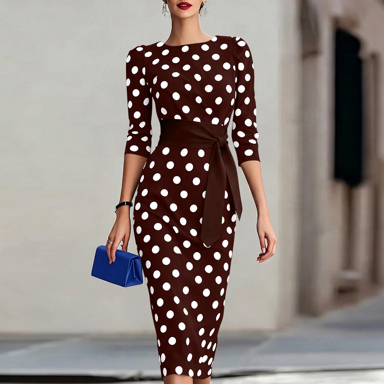 Women’s Summer Polka Dot Round Neck Bodycon Dress with Waist Belt Slim Fit Three Quarter Sleeve Midi Length XXL
Women’s Summer Polka Dot Round Neck Bodycon Dress with Waist Belt Slim Fit Three Quarter Sleeve Midi Length XXL