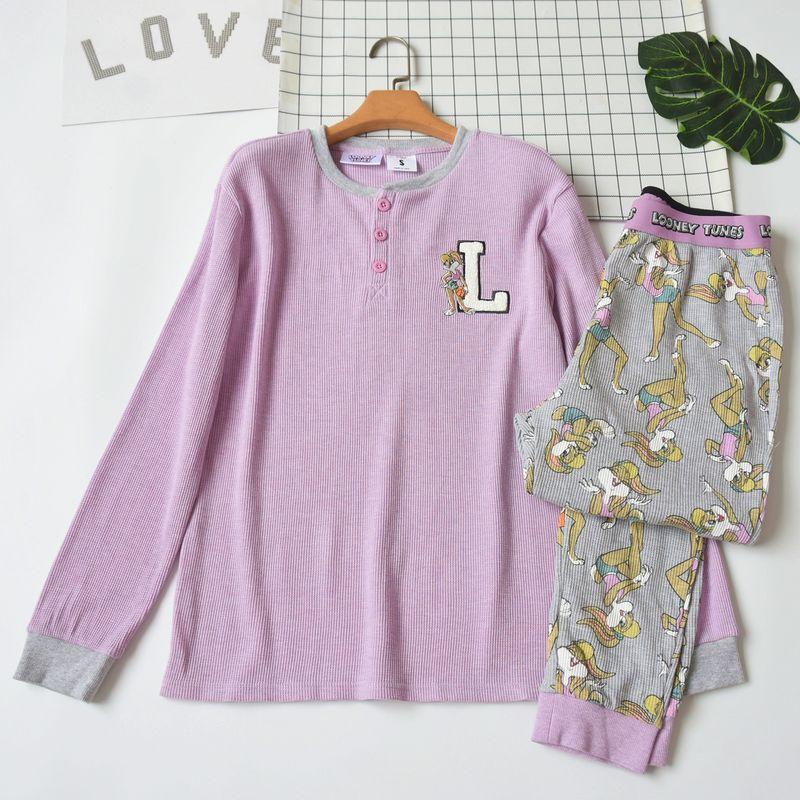 Foreign Trade Women Spring and Autumn Knitted Cotton Cartoon Print Pajamas Set Casual Stretch round Neck Long sleeve Trousers Home Wear Lavender XXL
Foreign Trade Women Spring and Autumn Knitted Cotton Cartoon Print Pajamas Set Casual Stretch round Neck Long sleeve Trousers Home Wear Lavender XXL