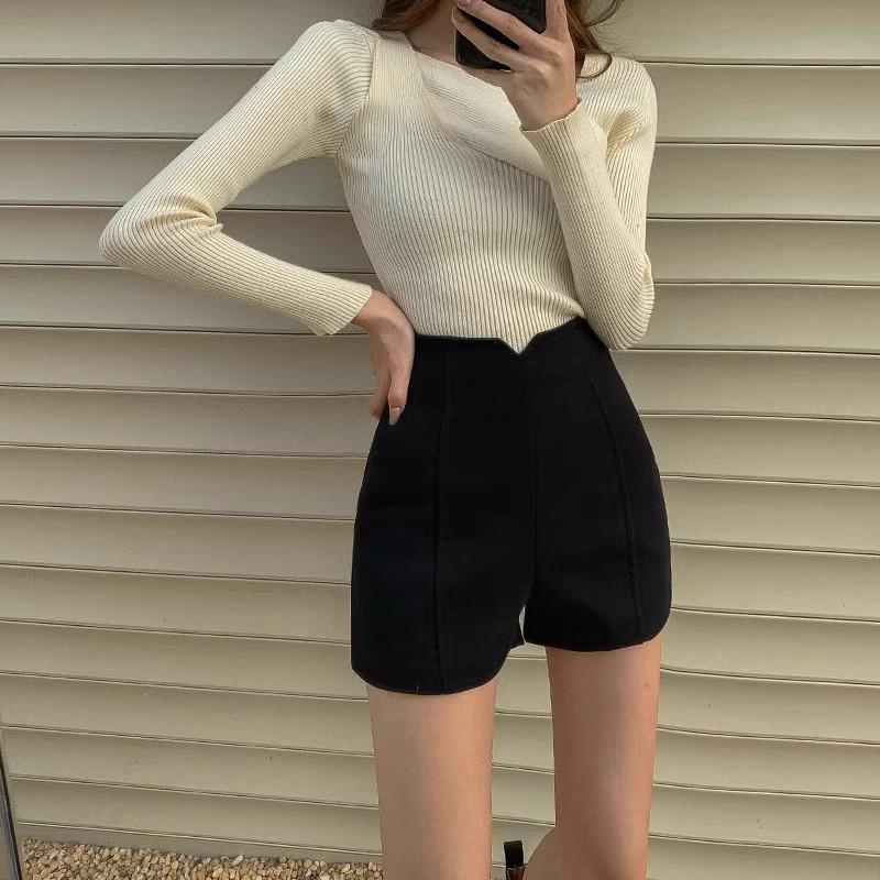 2024 Шорты с высокой талией, утягивающие, черные, для ягодиц: Женские весенне-летние повседневные эластичные шорты S чёрный